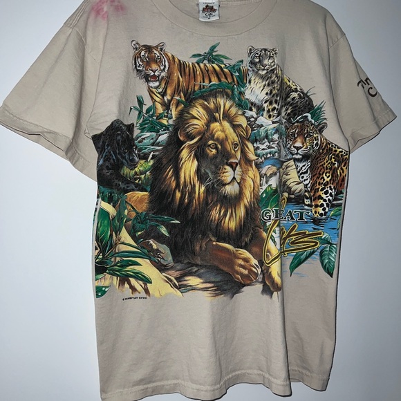 Vintage 90s Rainforest Cafe Great Cats Graphic Habitat Tee Lion Tiger Sz Medium - Picture 3 of 7